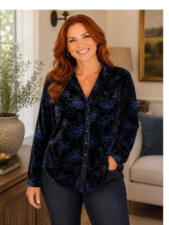 torrid Tops - Torrid Madison Velvet Burnout Button-Up Shirt